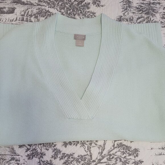 Chico's Mint Green Over Size Cotton 3/4 Sleeve V-Neck Sweater Size 0= XS-S NWOT - Picture 5 of 6